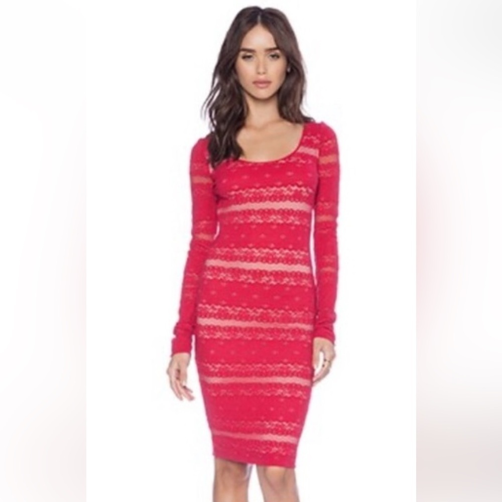 BCBGMaxAzria ‘Tanya’ Stripe Lace Dress In Sangria Women’s Size Medium Tall - Picture 2 of 16